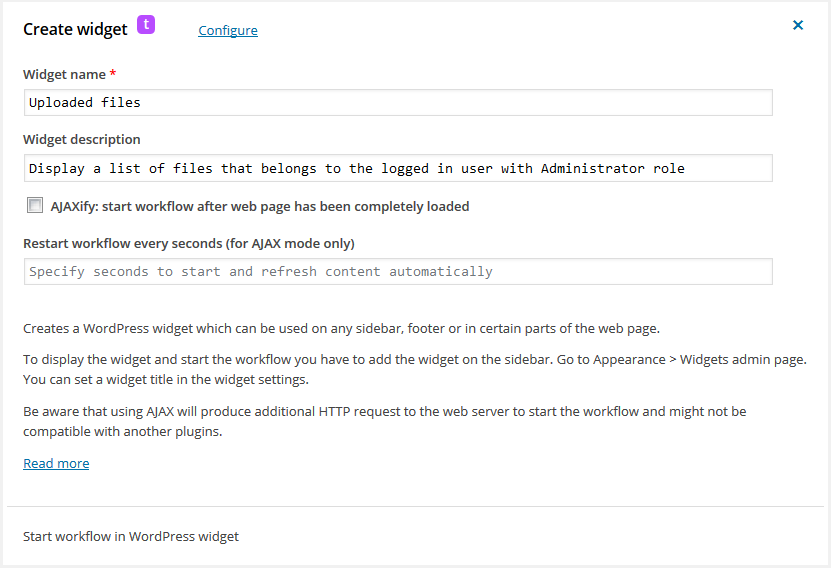 Create custom WordPress widget with workflow