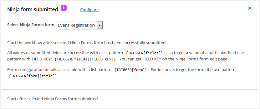 Ninja Forms form submitted – workflow for WordPress trigger