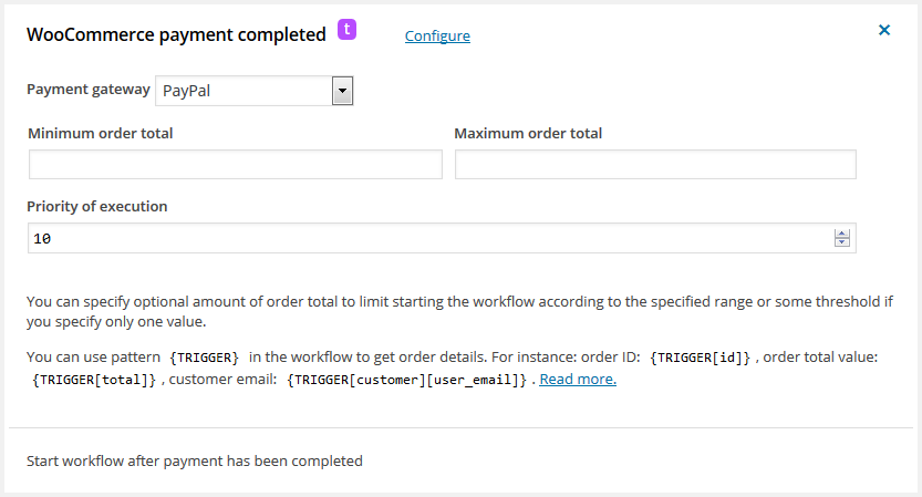 WooCommerce payment completed – workflow for WordPress trigger
